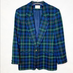 VIntage Pendleton Blue Green Wool Plaid Blazer 16